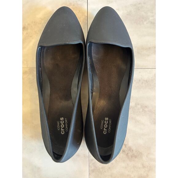 Crocs Iconic Comfort Womens 9 Eve Black Ballet Flat Pointed Toe solid 203433 - Picture 4 of 6